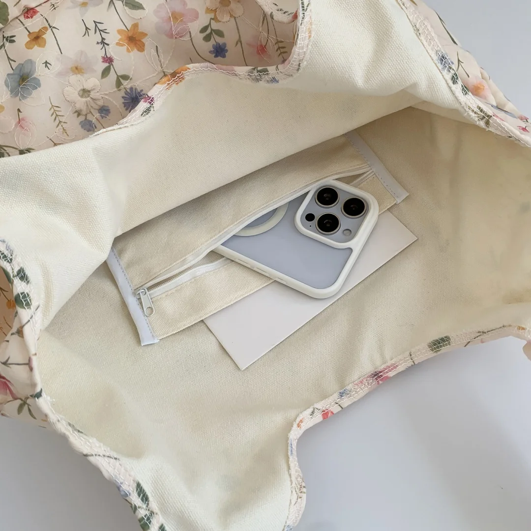 Embroidered Floral Bag for Women Flower Embroidery Shoulder Bag Handbag Fresh and Versatile Tote Bag