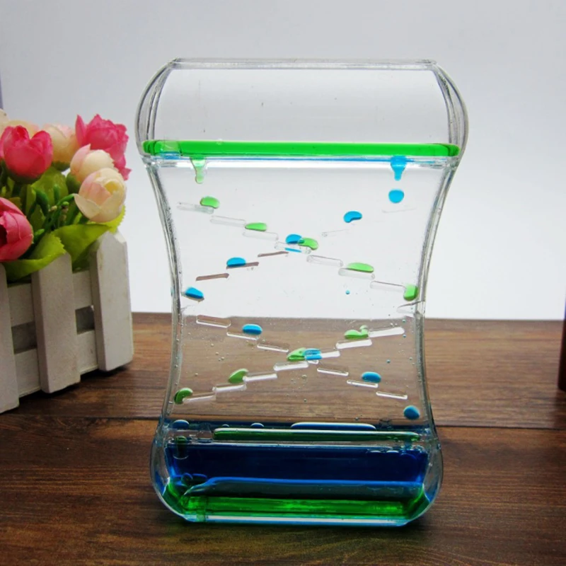 Dynamic Liquid Hour-glass Decompression Toy with 2 Color Blue green Flowing Oil Ornament for Killing Time Stress Relief