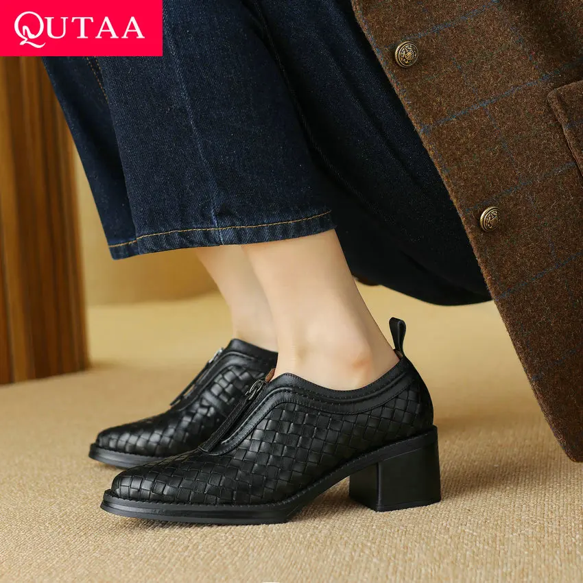 

QUTAA/2024 г. Женские туфли-лодочки обувь с острым носком на толстом среднем каблуке женские весенне-летние офисные туфли-лодочки в сдержанном стиле Размеры 35-41