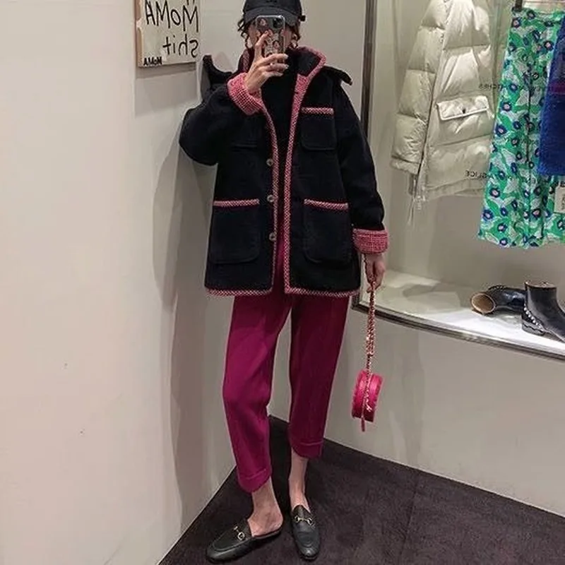 

2022 Winter Women Loose Pants Straight Knitting Trousers Thick Wide Leg Casual Solid Autumn Fashion Female Ankle-Length pants