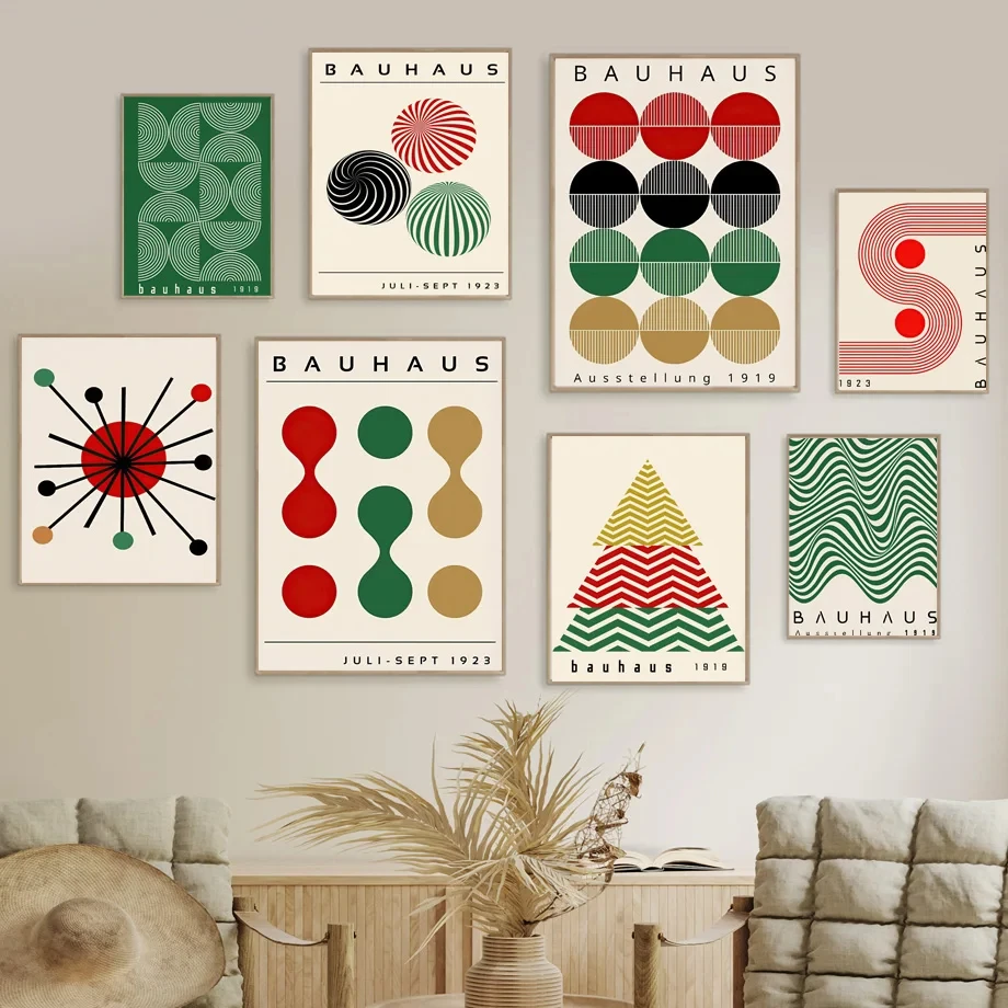 Bauhaus Christmas Wall Art Print Abstract Canvas Painting Retro Nordic Poster Modern Wall Picture Living Room Holiday Home Decor