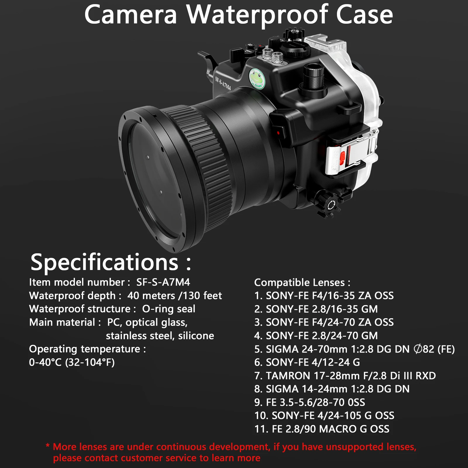 Seafrogs-40M 130ft 수중 카메라 하우징, 알파 7 IV (ILCE-7M4/panas7 IV), 돔 포트 포함 (WA005-F-B-A)