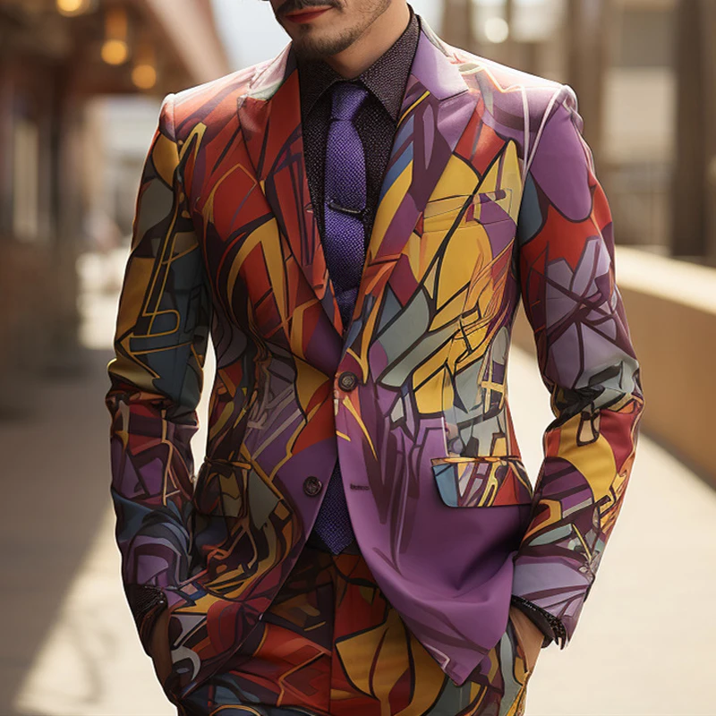 Men 3D digital printed suit cos party stage nightclub shiny cool performance suit casual shopping slim plus size flower sui