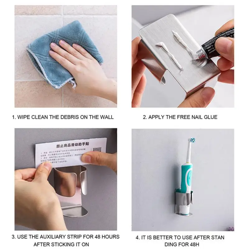 Stainless Steel Wall-Mounted Creative Non-Marking Double-Sided Brushed Electric Toothbrush Rack No Drilling 1pcs toothbrush holder