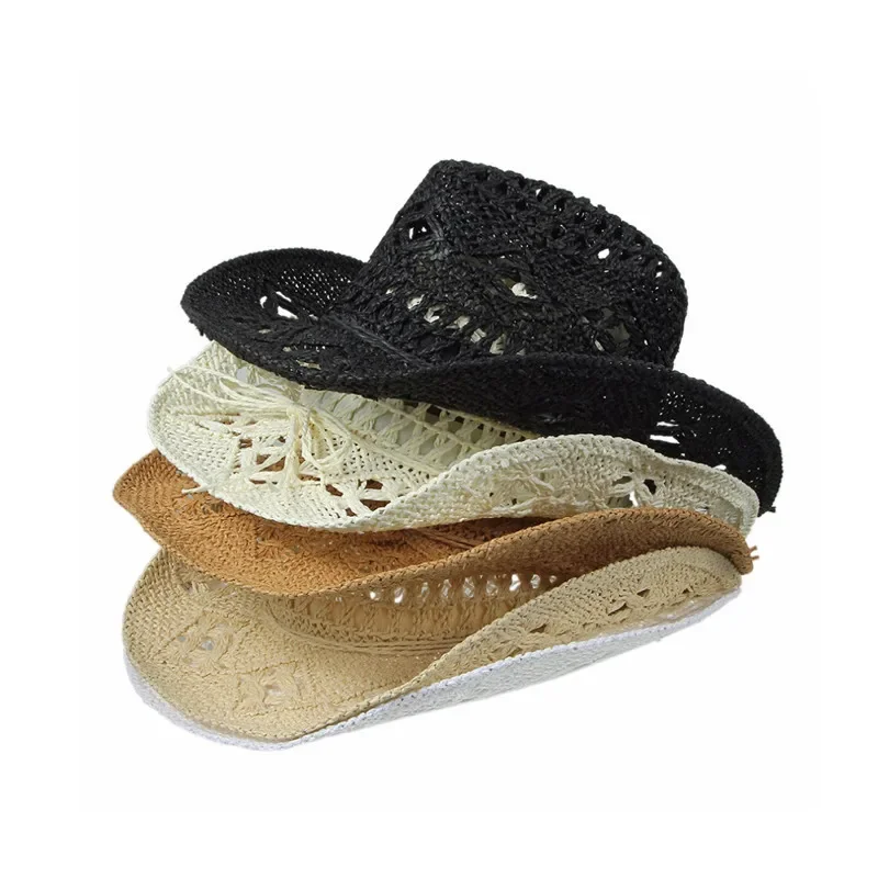 밀짚 서부 카우보이 모자 손으로 만든 해변 펠트 Sunhats 파티 모자 남자 여자 컬링 브림 모자 태양 보호 남여 모자