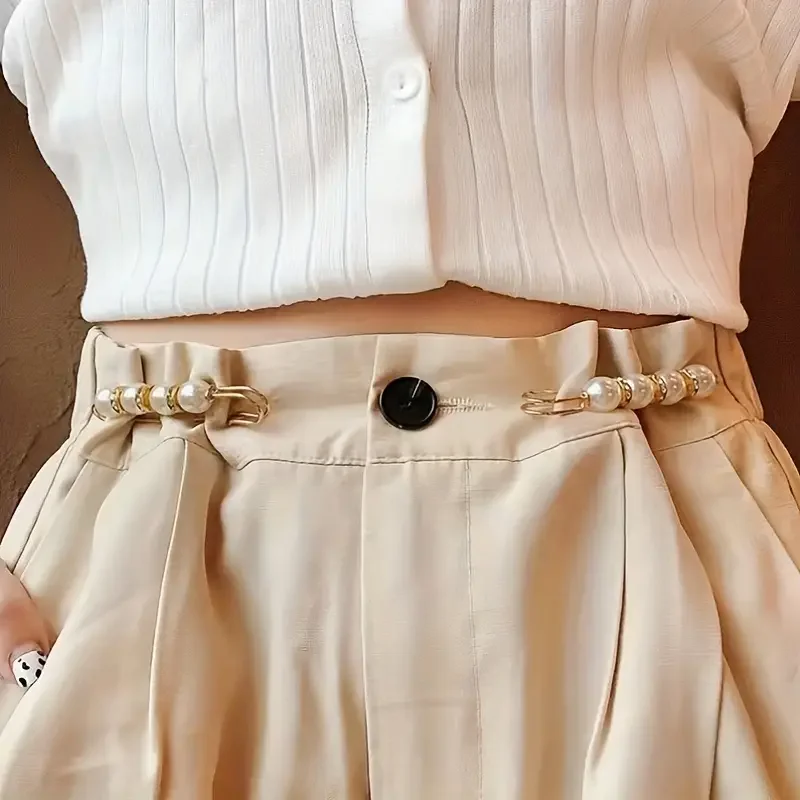 Artificial Pearl Waist Pin Clips For Trousers Pants Skirts Dress Waistline Adjusting Shirts Sweater Brooch 6 Pcs Set