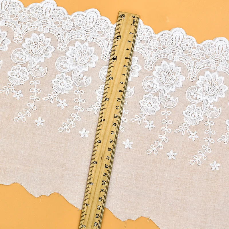 Description Picture 5 of item1Yard 22cm wide Beige White Cotton 100% Cloth Embroidered Lace Trim DIY Accessories Lace Fabric Width