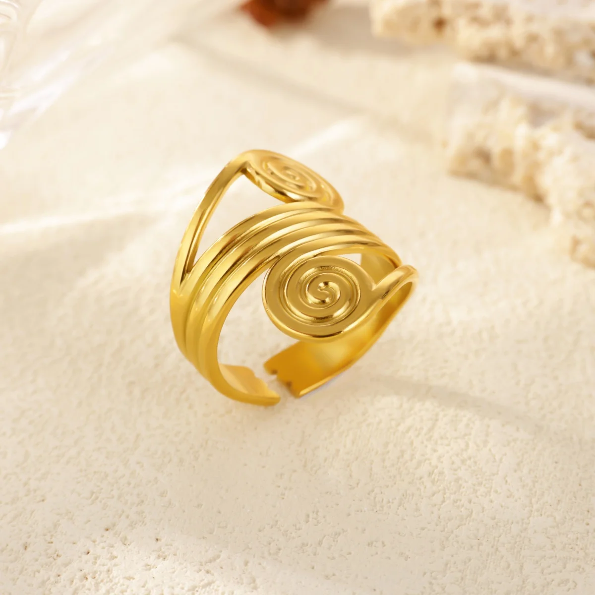 Stainless Steel Geometric Double Threaded Adjustable Ring For Women