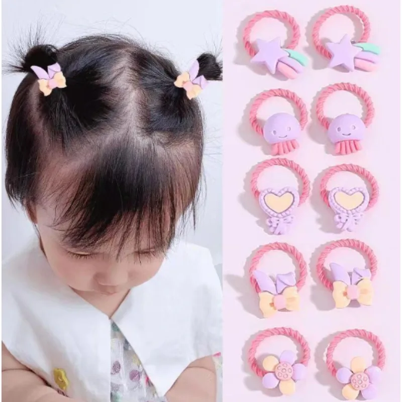 10-Pack 5-Loop Floral Hair Elastics for Girls - Soft Stretch Non-Slip Hair Ties, Hypoallergenic No-Damage Ponytail Holders