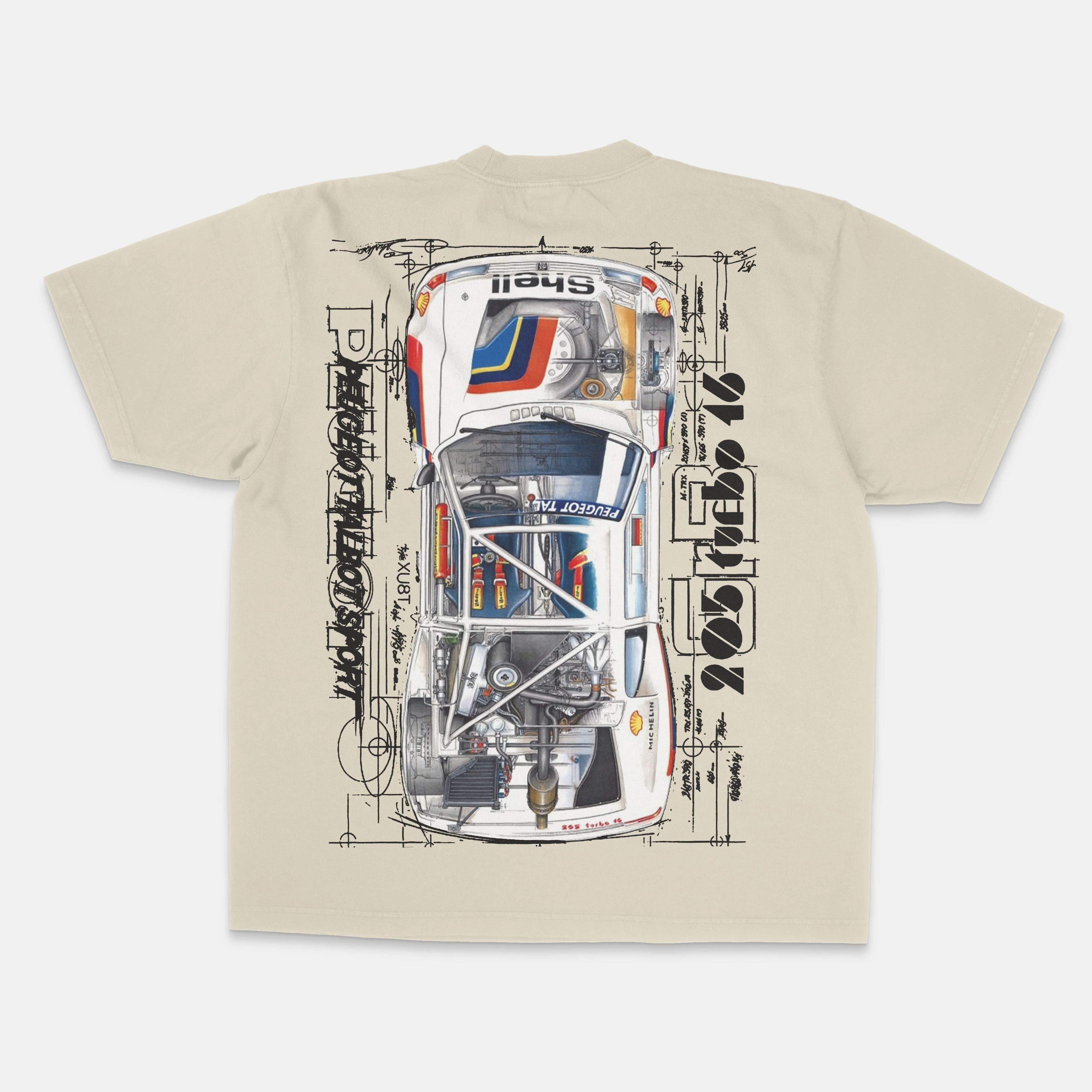 Art WRC Engineering Perspective Aesthetics 205 Turbo 16 JDM Retro Racing T-Shirt Baumwolle Grafik-T-Shirt Herren Damen Sommer Streetwear
