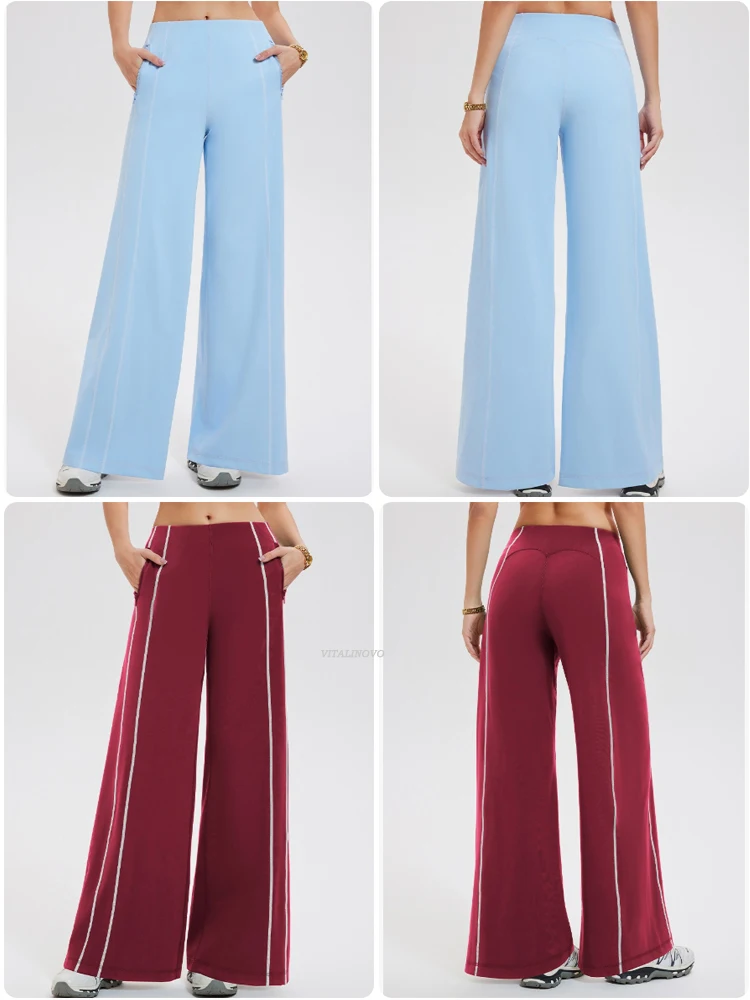 VITALINOVO Yoga-Hose mit weitem Bein für Damen, Lounge-Hose mit hoher Taille und Taschen, dehnbar, lässig, weich, locker sitzende Hose mit geradem Bein, für den Sport – Detail 9