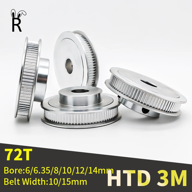 HTD 3M 72Tooth Bore 6/6.35/8/10/12/14mm Timing Pulley Belt Width 10/15mm Synchronous Wheel Pitch 3mm Suitable 3D Printer Parts