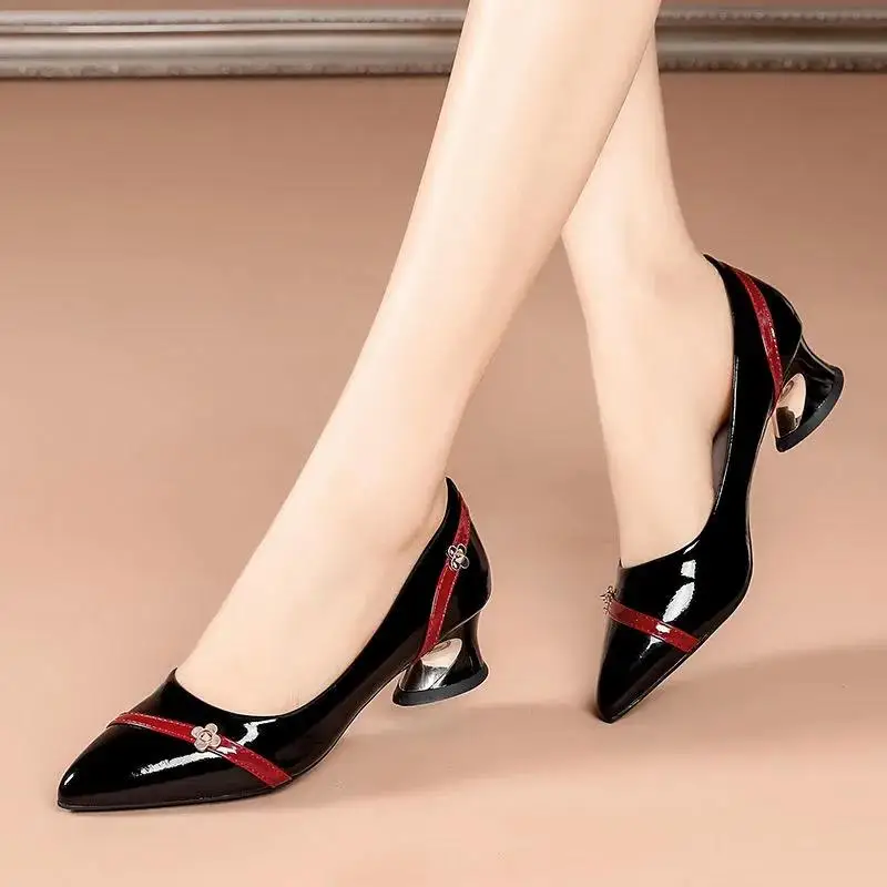 Women's Luxury Shoes Elegant Middle Heels Party PU Leather Pointed Pumps Ladies Wedding Shoes Bride Summer Work Soft Sole Autumn 4