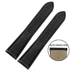 Premium Genuine Leather Watch Strap with Lychee Pattern - Soft & Comfortable Watchband Accessories - 22mm (Black no buckle)