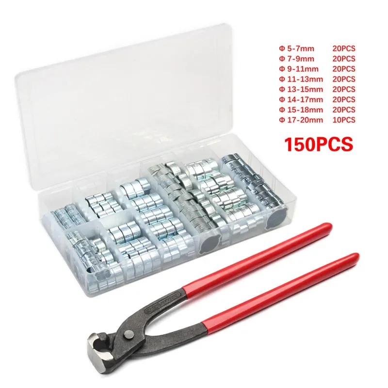 Description Picture 2 of item150pcs 5-20mm Double Ears Hose Clamp Worm Drive Fuel Water Hose Pipe Clamps Clips Assortment with Plier for Securing Pipe Hoses
