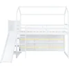 Bunk Beds Twin Size House Loft Bed with Slide, Storage Shelves and Light, Climbing Ramp, Low Loft Bed Frame, Bunk Beds for Kids 5