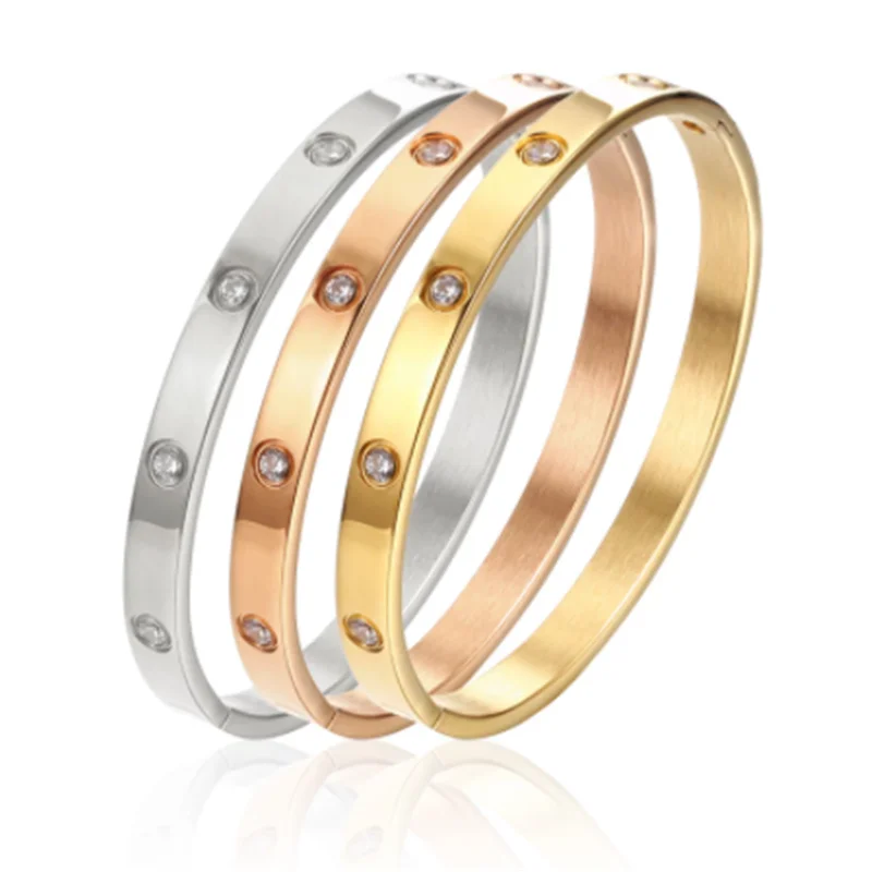 6mm 4mm Stainless Steel Bangles For Women Bracelets On Hand Lady Women's Fashion Jewelry Rhinestone Designer Gift Titanium Steel 2