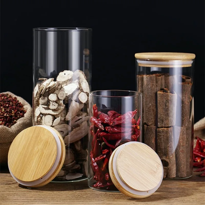 Glass Food Storage Containers Bamboo Lids  Glass Storage Containers  Kitchen - Glass - Aliexpress