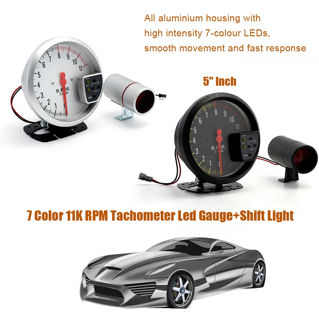Universal 5 Inch Car Truck Tachometer Motorcycle Scooter Colorful Backlight Adjustable Rotation Speed Meter Modification