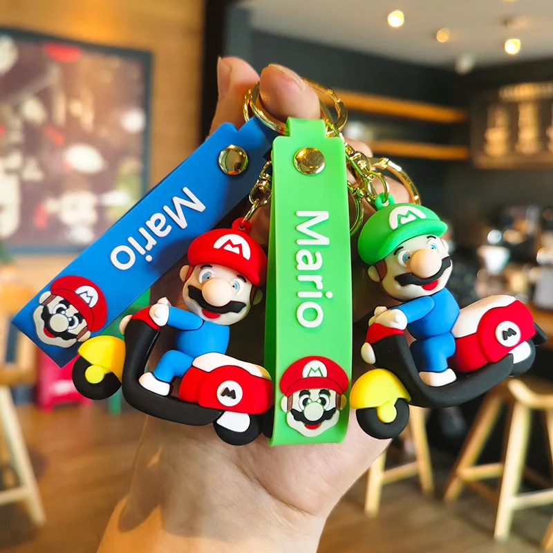 

Super Mario Keychain Action Figure Mario Bros Ride Motorcycle Series Pendants Anime Car Key Ring Cartoon Doll Pendant Toys Gift