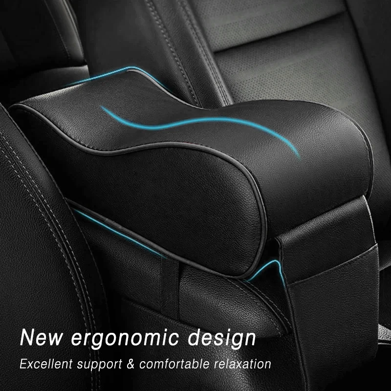 Car Armrest Pad Leather Auto Central Console Protection Cushion Thicken Memory Foam Auto Armrests Storage Box with Pocket