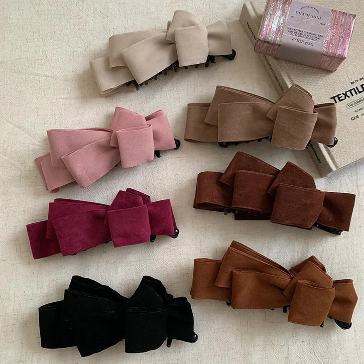 1 Stück koreanischer High-End-Wildleder-Bananenclip mit mehrschichtiger Schleife, eleganter Dutt-Haarnadel-Pferdeschwanz-Clip-Haar-Accessoire für Damen – Detail 1