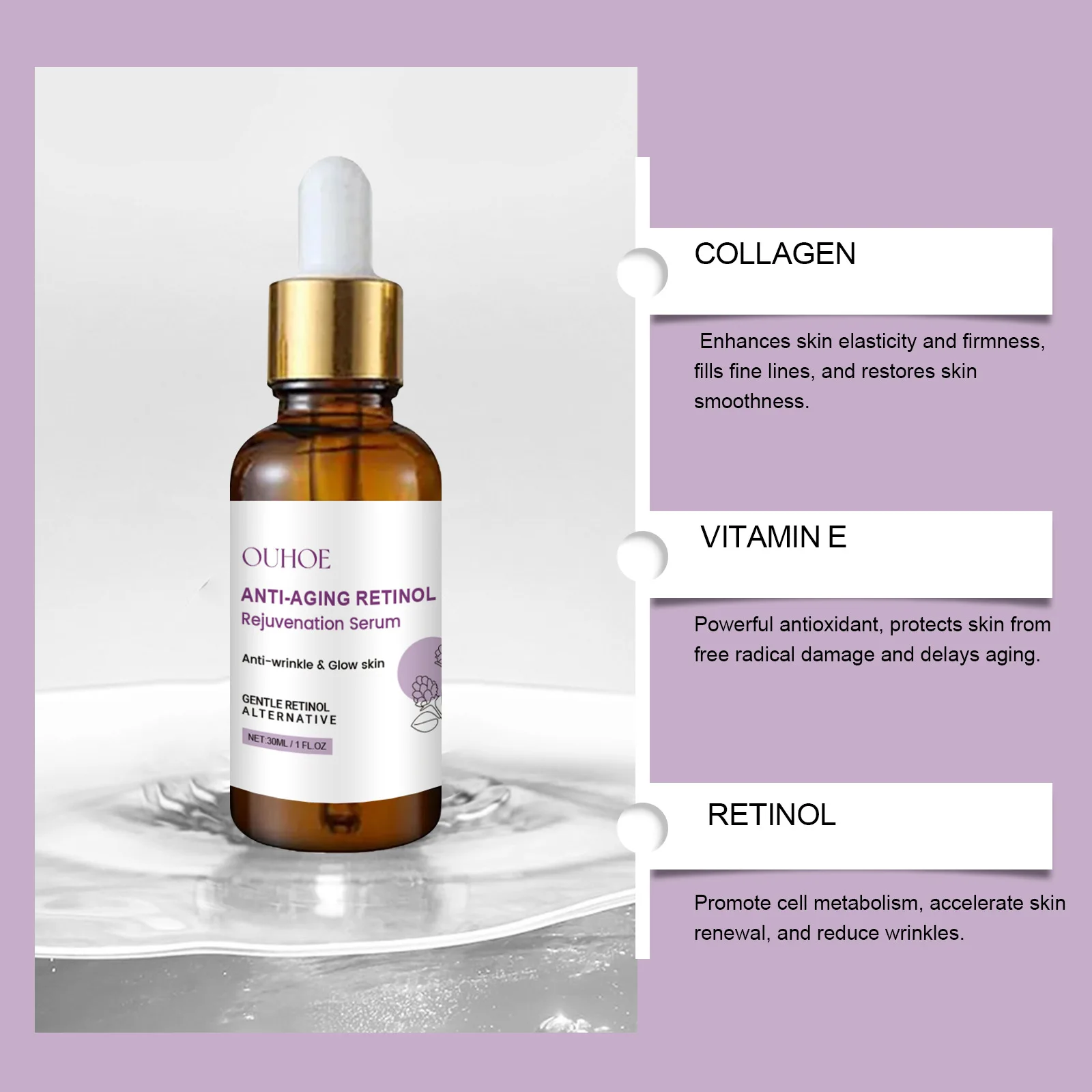 Retinol Face Serum Forehead Fine Lines Removal Collagen Lifting Repair Firm Moisturizing Glowing Rejuvenation Essence Skin Care