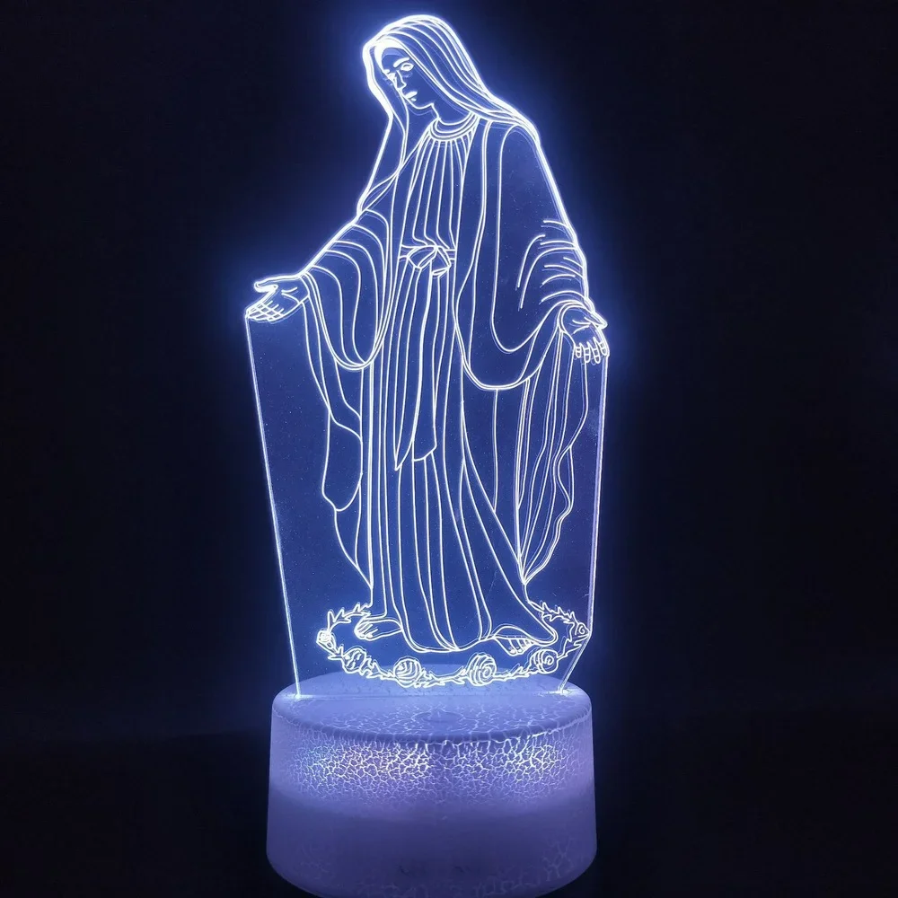 Nighdn LED 3D Night Light Jesus Illusion Lamp Remote Control Christian Decorative Table Lamps Christian Prayer Lamp Gift Acrylic