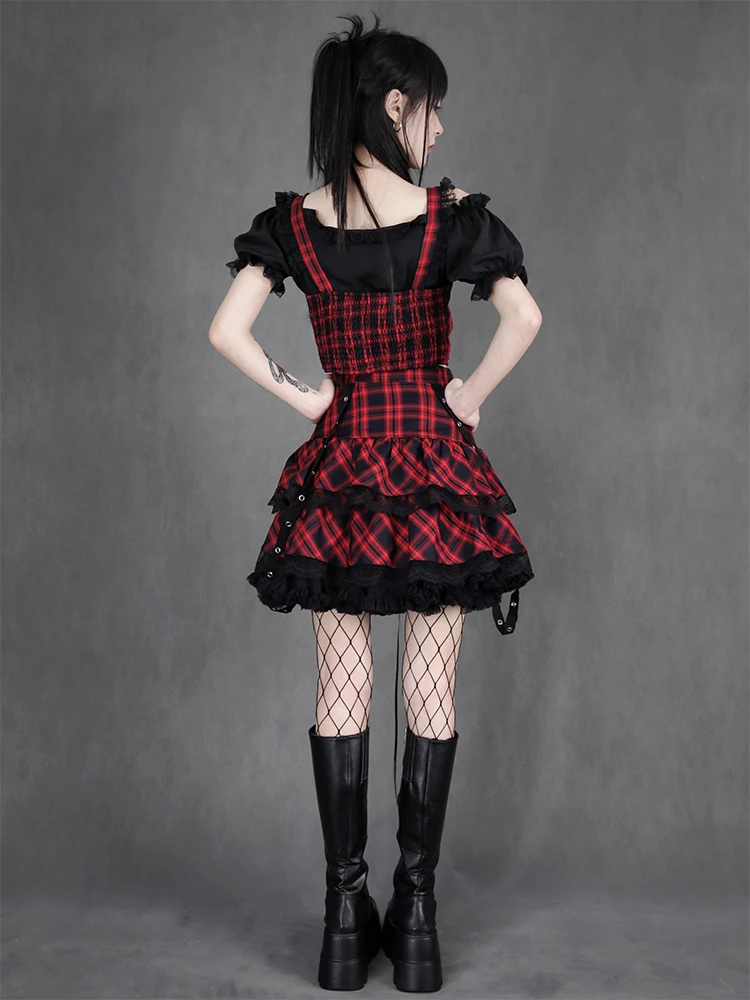 Ruibbit New Arrival Gothic Harajuku Hot Girl Cake Dress Rock Red