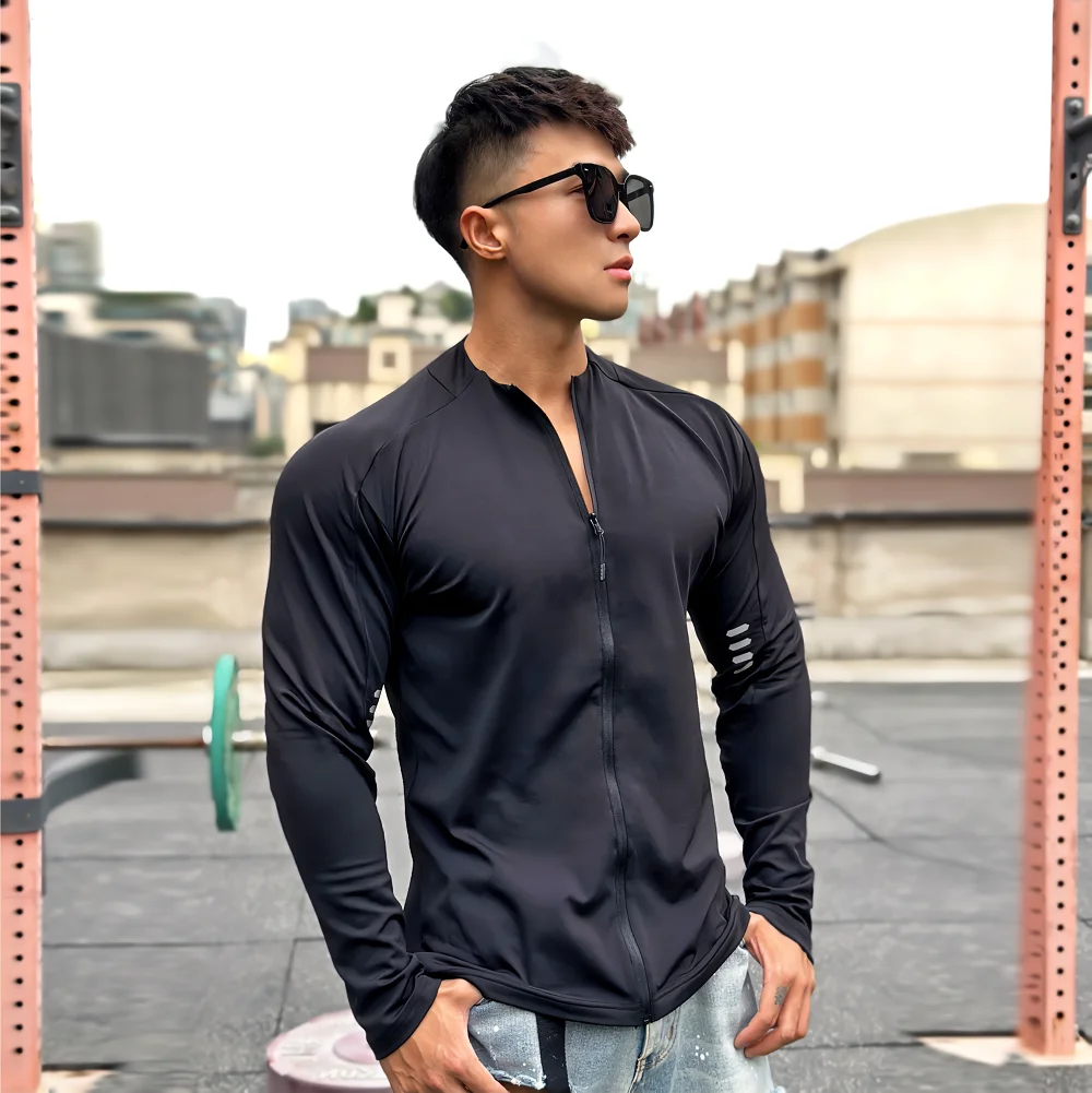 New Autumn Men Jacket Stand Neck Quick Dried Long Sleeve Coat Slim Fit Casual Sportswear Workout Outdoorwear