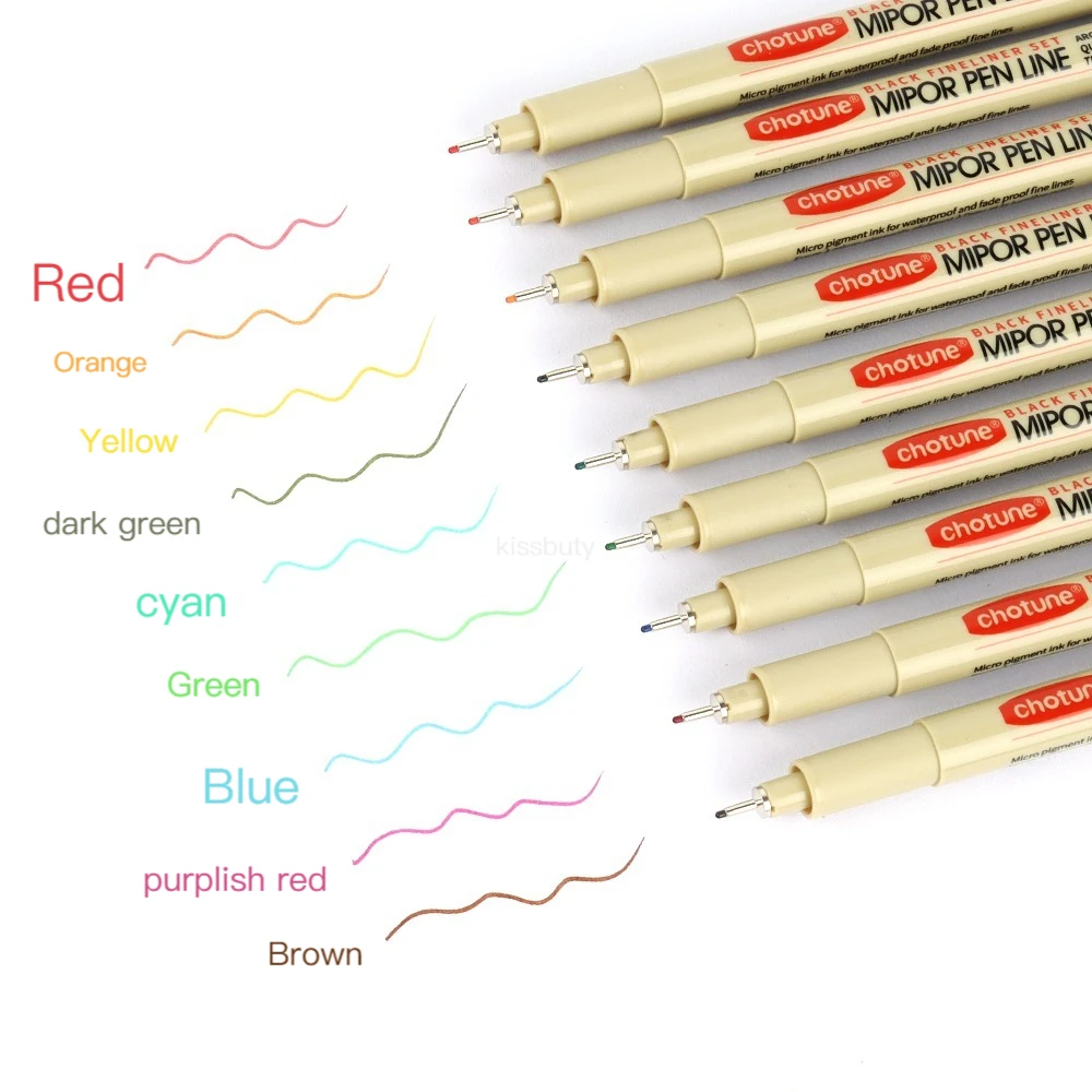 9 색 소프트 브러시 다공성 포인트 펜 드로잉 디자인 스케치 마이크론 펜 0.5mm Fineliner Neelde 드로잉 펜 용품