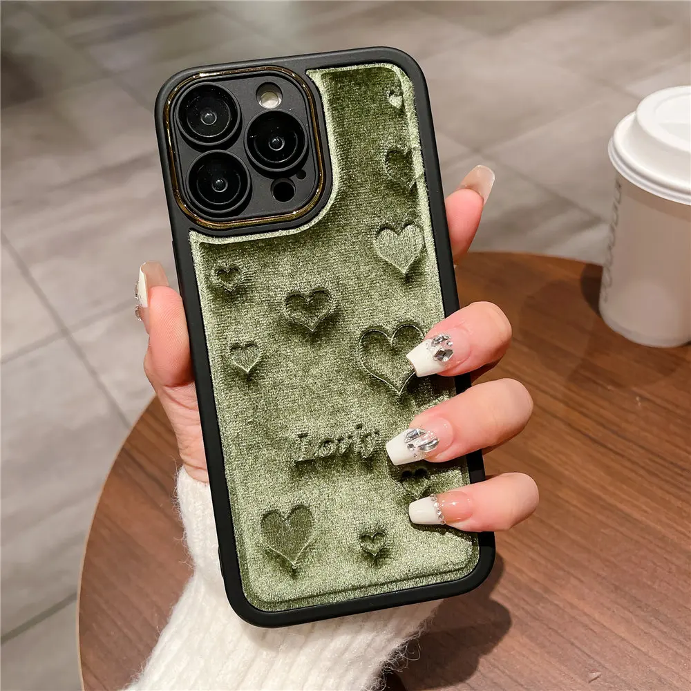 Custodia per telefono 3D Love Heat Soft Touch Fu Fo iPhone 15 14 Plus 12 13 11 Po Max Camea Placcatura Pellicola in vetro Protezione_voghion.com