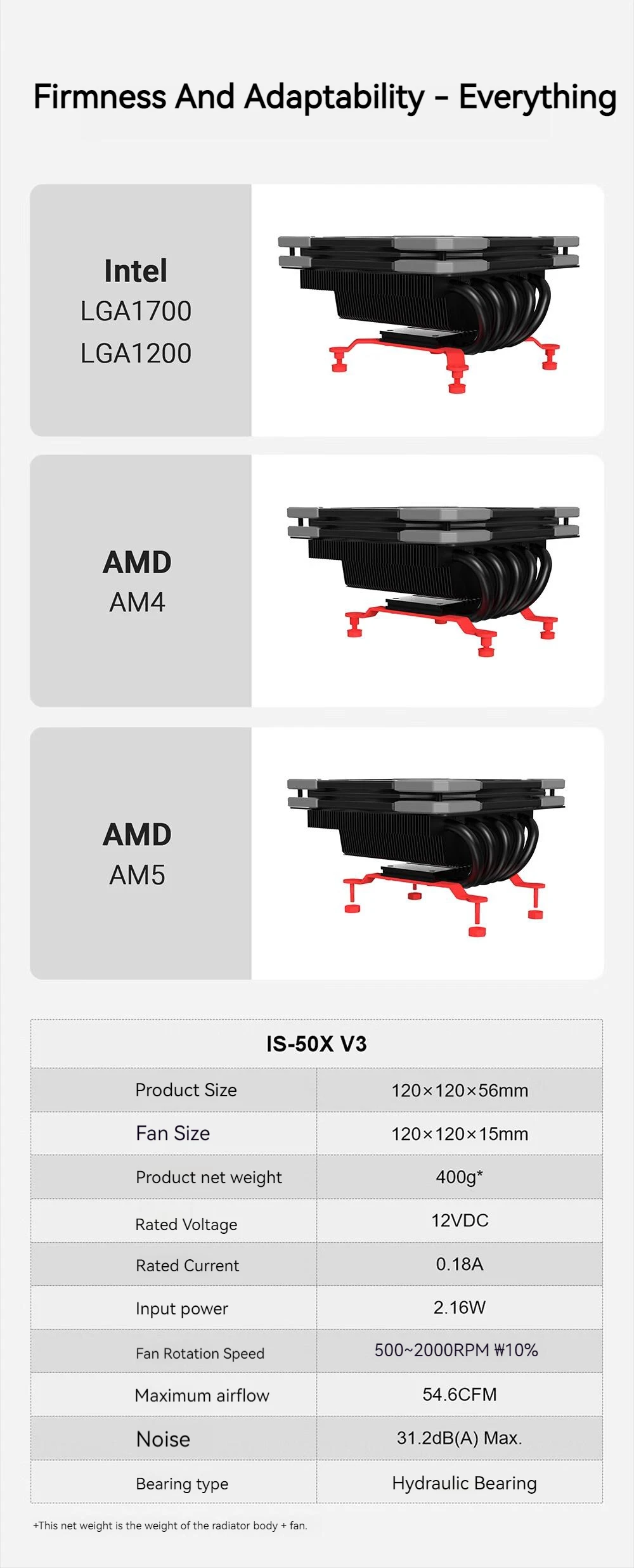 ID-COOLING IS-50X CPU Cooler 5 Heat Pipes 56mm Height ITX Computer Air Cooling R