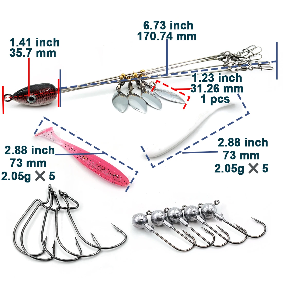 Kit Di Esche A Ombrello Per Pesca Bass E Striper, Rig Da Pesca In Acqua Dolce Con Swimbait, Set Completo Di Ami E Attrattivi - 5