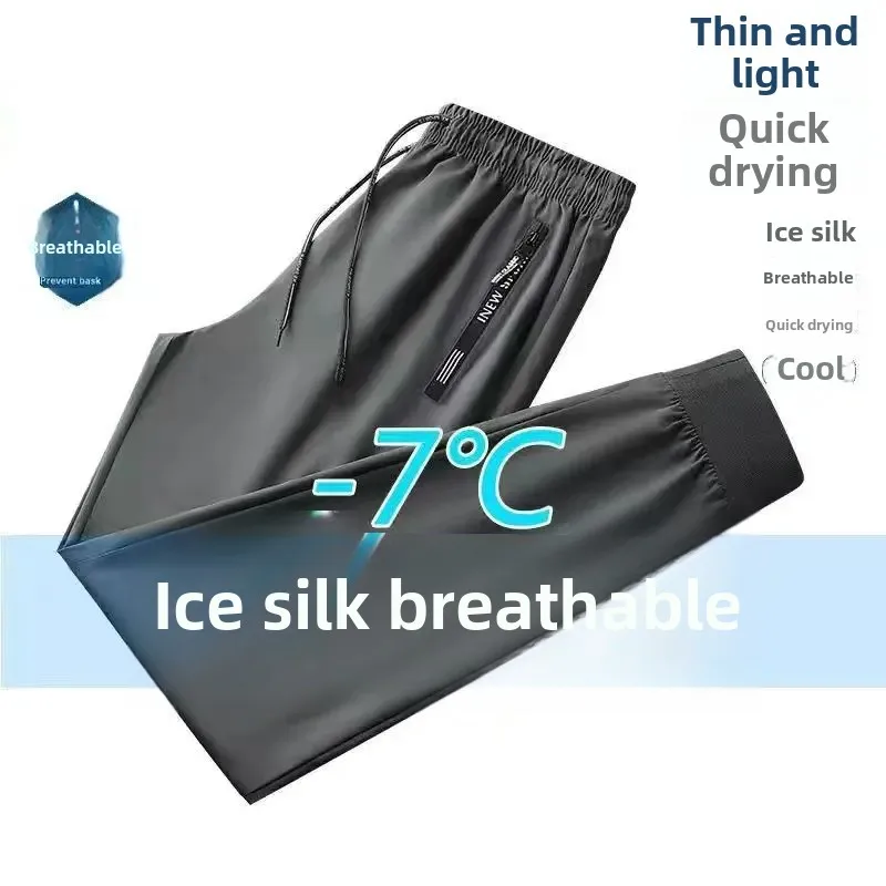 thumbnail image 1 of Pantalones de trabajo de seda de hielo ligeros y holgados con pierna recta y ajuste seco de verano transpirables para hombre para trabajos de campo de construcción, 1 of 5