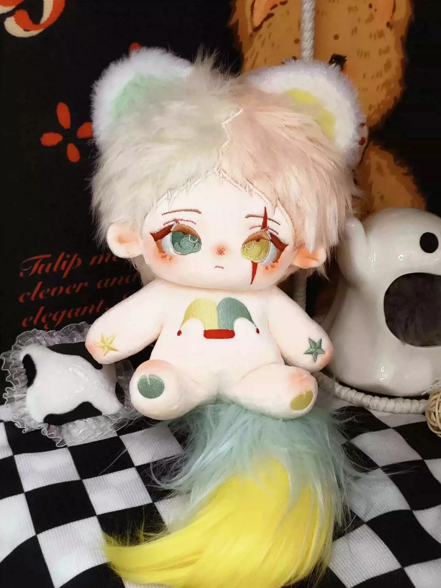 

No Attribute Anime Monster Beast Ears Tail Cosplay 20cm Plush Stuffed Doll Body Cotton Change Clothes Plushie Pillow Xmas Gift