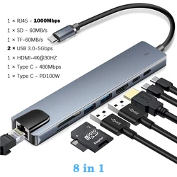 Multifunctional USB - C Docking Station with 4K HDMI and Ethernet Adapter (8 in 1 S81 - 1000M)