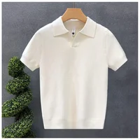 New Fashionable Short Sleeve Knitted POLO Shirt Men's Korean Style Solid Color Small V Collar Half Sleeve Knitted T-Shirt