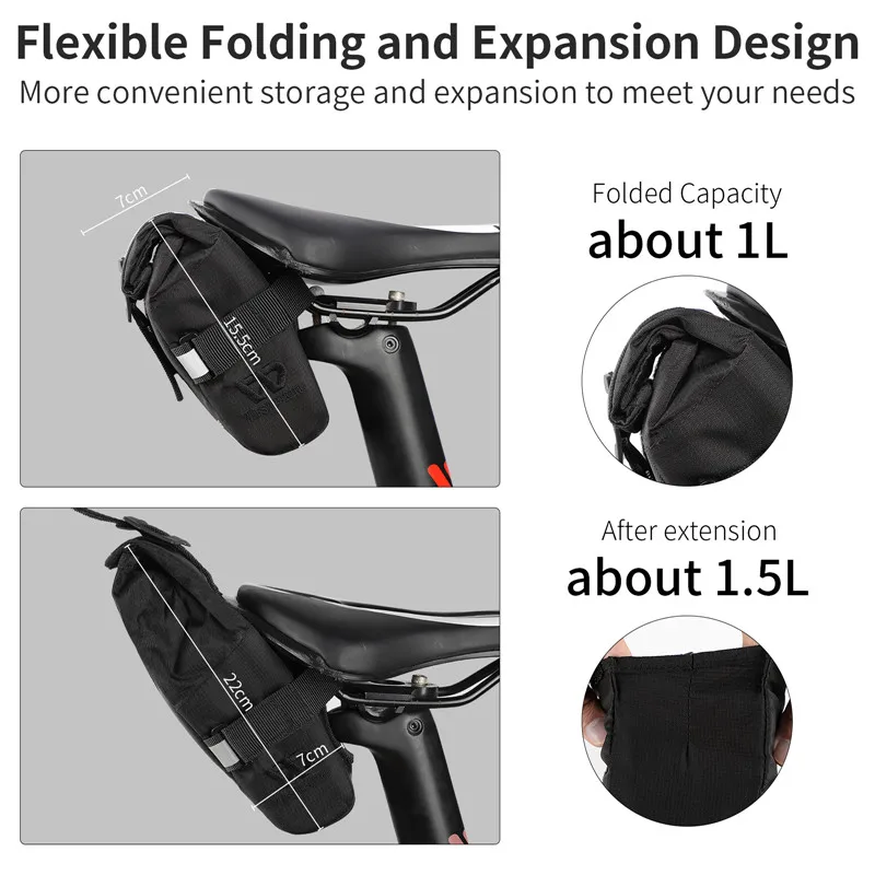 WEST BIKING Bicycle Saddle Bag 1L Portable Foldable Tail Bag MTB Road Bike Toolkit Waterproof Cycling Bag Bike Accessories