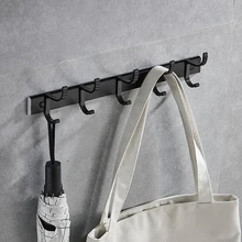 

Wall Punch-free Double Row Hooks Cloth Shelf Wall Mounted Sticky Sliding Hook Rack Organization For Bathroom Living Room Holder