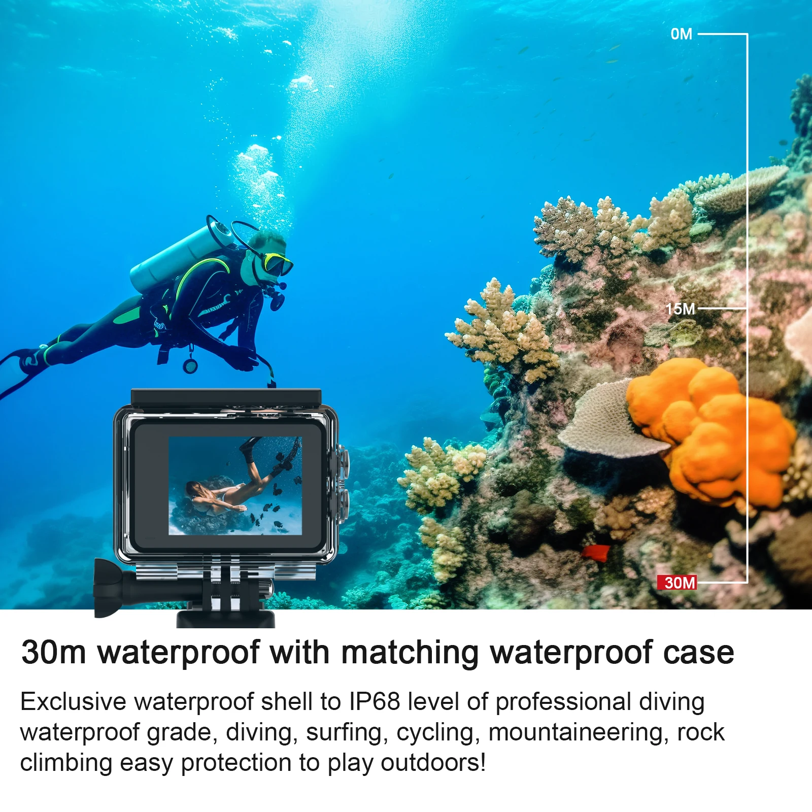 Roadjoy AC02 WiFi Action Camera 64G Card 4K 60FPS Dual Screen 150° Wide Angle 30m Waterproof Sport Camera with Remote Control 5