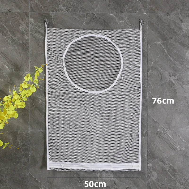 Dirty Clothes Storage Bag Basket Frame Bucket Foldable Mesh Laundry Bathroom Wall Hanging Household Clothing Organizer with Hook 6