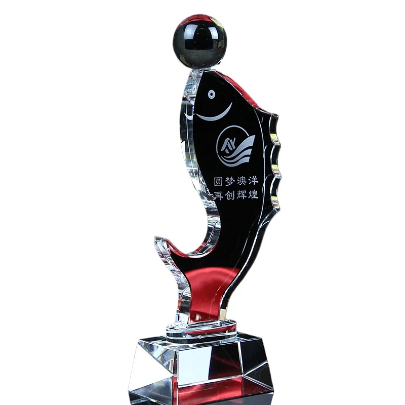 Customized Annual Fish Fishing Competition Crystal Trophy, Lettering High-end Souvenir, Home Decor Awards Fish Shape Trophy, 1Pc