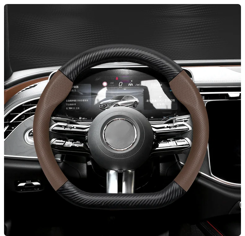 Maßgeschneidertes perforiertes echtes Leder, strukturiertes Lenkrad aus Kohlefaser, Sport-Autozubehör, atmungsaktiv, für Golf, BMW, Fiat – Detail 25