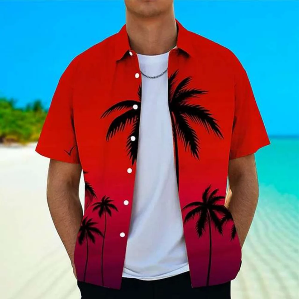 

2023 Men's Shirts Street Beach Hawaiian Shirt Man Button-down 3d Cuban Collar Coconut Tree Graphic New Street Short Sleeves Tops