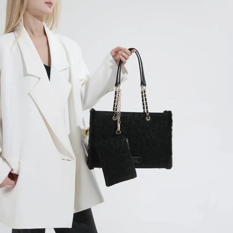 Women Faux Suede Leopard Print Underarm Shoulder Bag with Zipper Shoulder Tote Bag Large Capacity Handbag for Outing Commuting