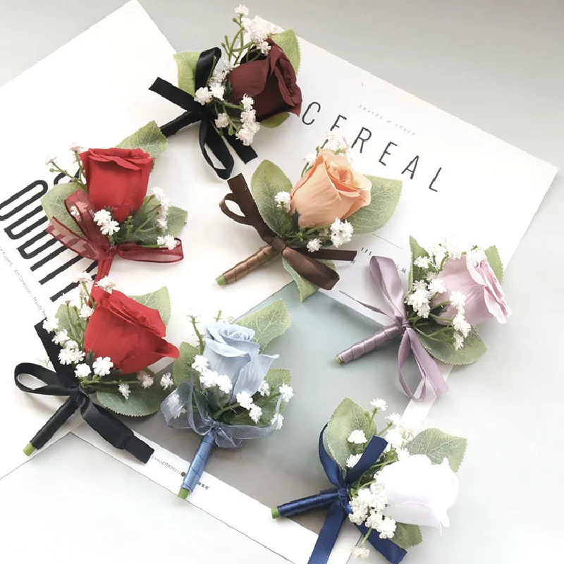 Boutonniere And Wrist Corsage Business Celebration Simulation Flower Wedding Supplies Cinema Photography Props Multi color 529 boutonniere and wrist corsage western style business celebration wedding supplies simulation flower props champagne 163