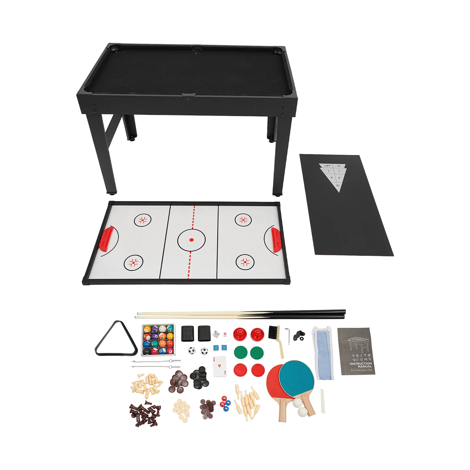 10-in-1-Kombi-Spieltisch-Set, 4 verstellbare Fußpolster, Spieltisch für Zuhause, Spielzimmer, Freunde und Familie, Dunkelbraun, Grau, bunt – Detail 5