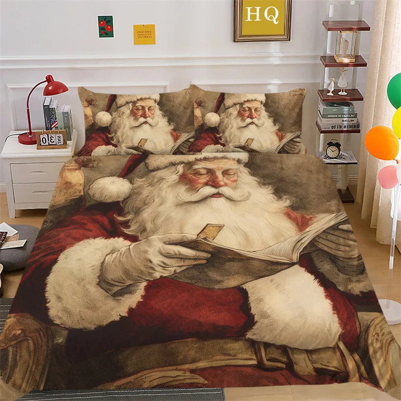 Merry Christmas Bedding Set Queen Double King Full Size Bedroom Decor Santa Claus Red Quilt Cover Pillowcase Kid Adult Bed Linen