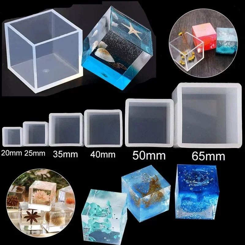 1PC 6 Size 20/25/35/40/50/60mm Mould Transparent Silicone Square Mold Epoxy Resin Molds For DIY Jewelry Making Tools
